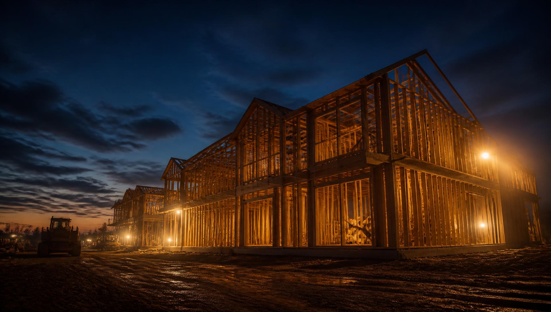 Residential renovation project at dusk